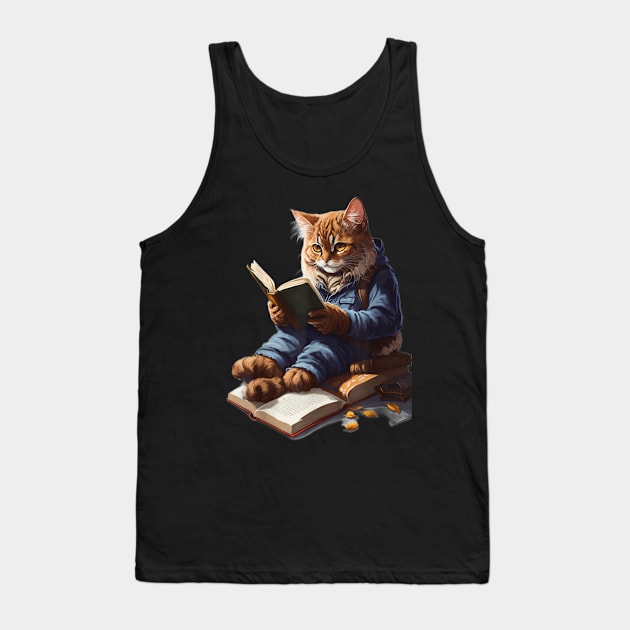 funny Cats Reading A book graphic Cat Kitten Lovers Tank Top by SmilArt